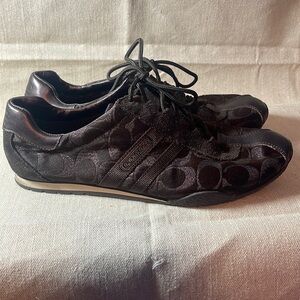 COACH 9.5 PRE-OWNED METALLIC BROWN KATELYNN SIGNATURE SNEAKERS A1166 Vintage